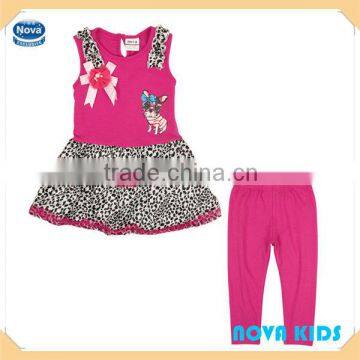 (HG4836) fuchsia 18M-6Y children 2 pieces sets dress wholesale kids wear baby girls clothes set