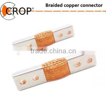 Flexible braided copper connector in solderless pressed design