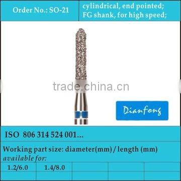 FG shank high speed medium grit cylindrical end pointed dental abraisve material