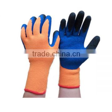 Palm Coated Crinkle Finish Blue Latex Gloves