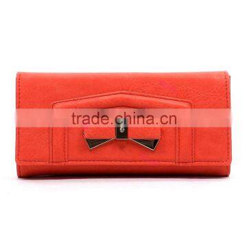 Guangzhou Factory Direct Trendy Style Bowknot Ornament Plain Color Ladies pu Leather Wallet photo-3