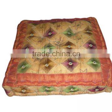 RTHPF-11 khambadia work Chair Pads Square Patchwork Stylish Home Furnishing embroidered Poufs ottomans Manufacturer Suppliers