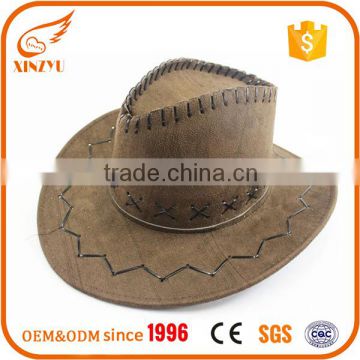 Hot selling western cowboy hat brown leather cowboy hats for men