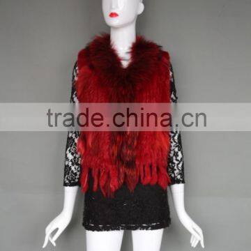 Knitted Rabbit fur vest with fur collar 2016 fashion knitting style vest