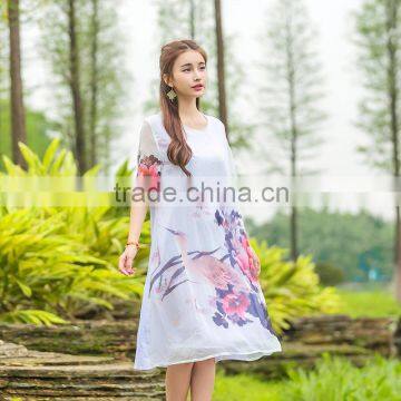 JPSKIRT160831 Latest Fashion Ladies Round Neck Silk Retro Dress