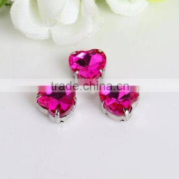 10*10mm fuchsia color fashion heart shape crystal rhinestone for bracelet