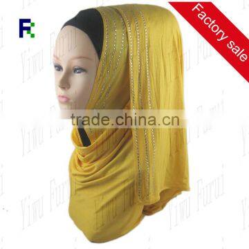 Wholesale Charming New Fashion Jersey Paillette Scarf Hijab WithThree Rows Rhinestones Shawls For Women