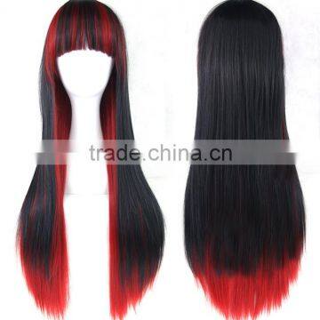 Synthetic black and red straight hiar wigHalloween party wig N406