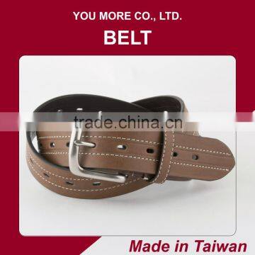 Wide genuine leather belt with pin buckle for golf and jeans