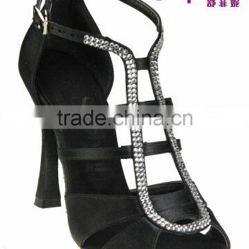 Black satin Rhinestone/Crystal & Elite high heel ladies latin salsa Shoes by Suphini Dance Shoes