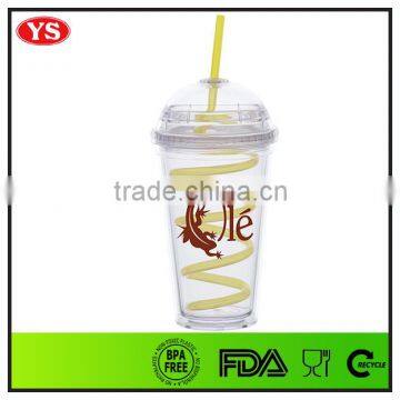 Full Color Logo Printing Double Wall Plastic 16oz Cups With Dome or Flat Lid