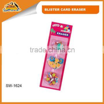 different shape colorful long blister packing eraser set