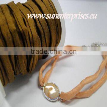 Silk habotai Cords - handyed silk cords -Coffee