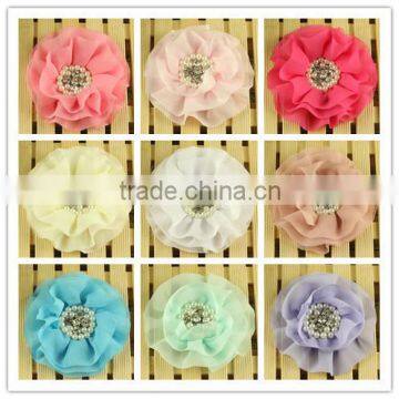 Shabby chiffon flowers with pearl and rhinestone , fabric flowers , DIY hair accessory