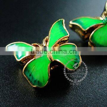 16mm*14mm Gold Plated Alloy Green Enameled Butterfly DIY Metal Beads Jewelry Supplies 3000041