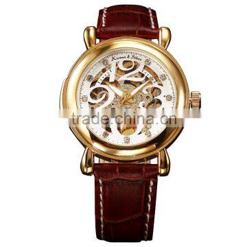 Elegant Leather Band Skeleton Dial Mechanical Mens Watch