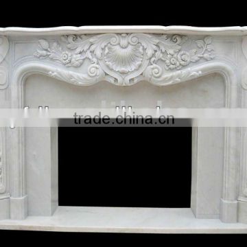 Hand Carved Marble Western European Fireplace With Statue Carved