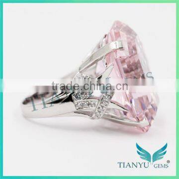 925 Sterling Silver Big Pink Diamond Ring photo-5