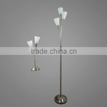 Satin Nickel Finish Metal Base And Body With Glass Lampshade Table Lamp And Floor Lamp