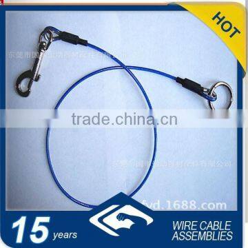 high quality blue nylon coated steel cable with hook and key chain