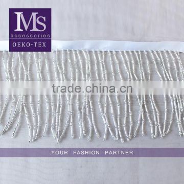 High quality 9.5cm width nylon handmade beaded custom ribbon fringes