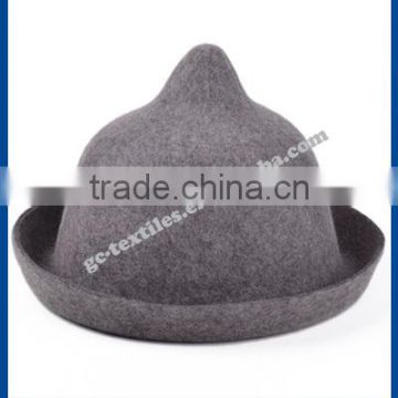 hot new products for 2014 Fall and winter Pointy top curling woolen Fedora ladies hats felt cat ear hat wholesale for men with f