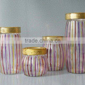 4pcs glass canister set with hand painted;glassware