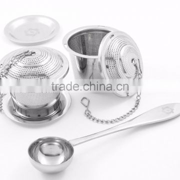 stainless steel tea infuser and strainers baskets with drip trays and spoons (set of 2)