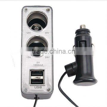 12V/24V Output Twin Socket & 2 USB Cellphone GPS PDA Charger