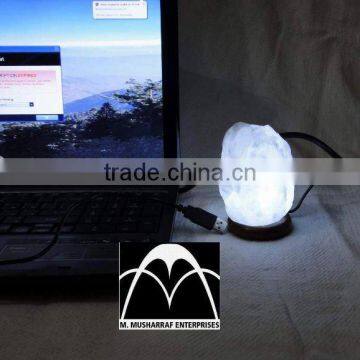 Himalayan Rock Salt USB Tiny WHITE Lamps NATURAL