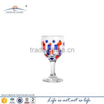 2015 wholesale handmade fancy water color long stem round drinking glass