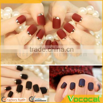 24 PCS Women Ladies Home Salon Matte with Metallic Edge French Style False Artificial Nail Art Tips Decorations