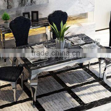 Wholesale Black Marble Dining Table With Mirror Silver Stainless Steel Legs photo-4