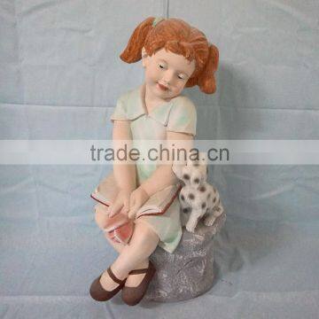 Fiberglass garden girl and dog sculptures decor