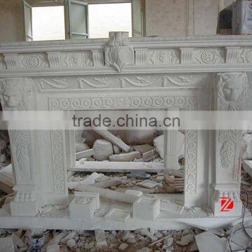 indoor white marble fireplace mantel for Sale