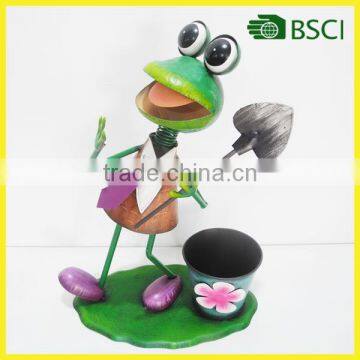 Handmade Craft From Waste Material And Dancing Garden Frog With Flower Pot