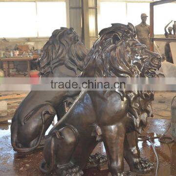 Animal Metal Bronze Lost Casting Wax Sitting Lion Statue for Garden photo-3