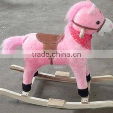 Pink color wooden rocking horse for kids cheap on sales