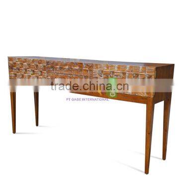 Furniture Console Table Art Deco Style Teak Wood White Wash Color photo-2