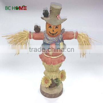 2015 resin halloween pumpkin scarecrow statue with owl on the shoulder halloween decoration