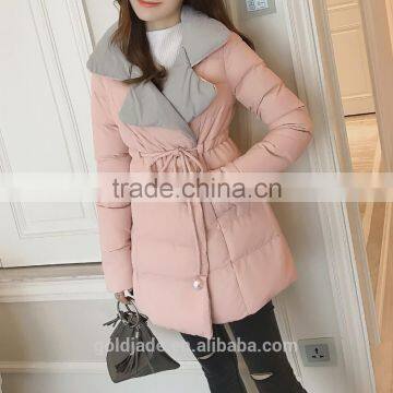 2016 Customized Manufacture Fashionable Korean Style Winter Thick Turn-down Collar Medium Style Ladies Coats With Braid photo-3