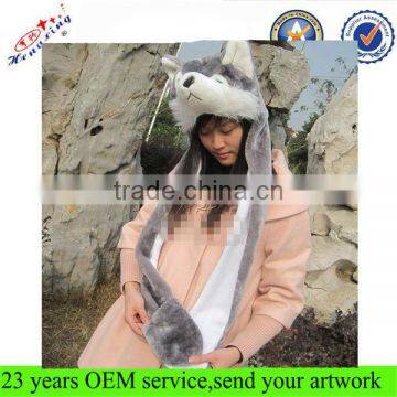 Faux fur funny adult animal winter hats with paw plush animal faux fur hat