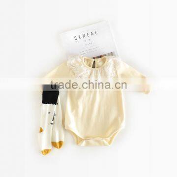Wholesale Babies Products Newborn Pure Colour Frill Collar Baby Long Sleeve Romper photo-6