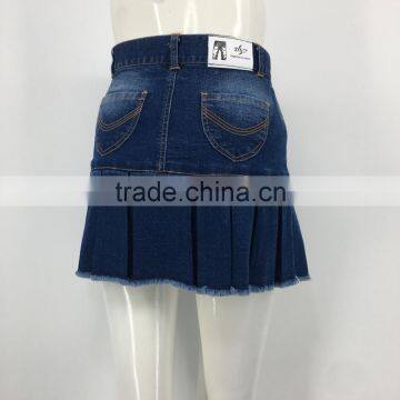 Ladies Customized Pleated Denim Mini Umbrella Skirt photo-3