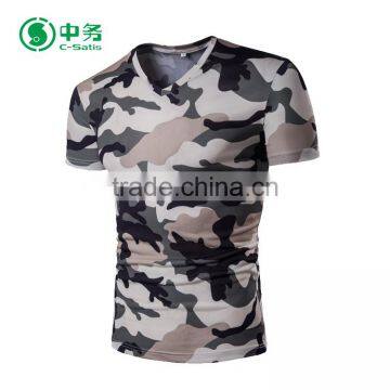 High Quality Summer Casual Clothes V-Neck Short Sleeve Camo Print T-Shirt for Men photo-2