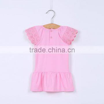 MGOO Popular Cotton Soft Latest Kids Dress Little Girl Crochet Lace Sleeves Pink Pattern Cotton Dress CS008 photo-4