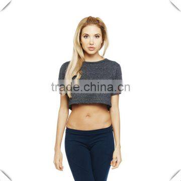 Grey Plain Cotton Polyester Womens Crop Top Loose Fit Short Sleeve Cropped T Shirt Sexy Blank Crop Tee