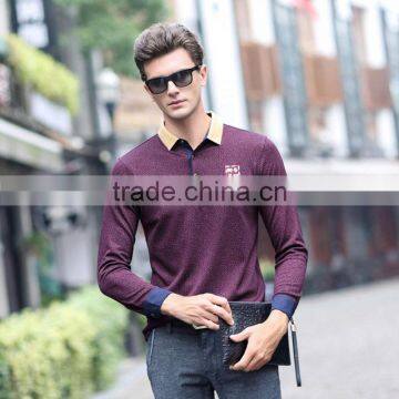 MSW0045 In 2016 the New Autumn and Winter Male Pure Cotton T-shirt Lapel Mens Long Sleeve T-shirt Printing Brand Menswear