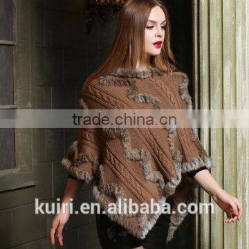 2017 New Hot Real Knitting Woolen Rabbit Fur Poncho Womens Casual Rabbit Fur Hooded Shawl With Rabbit Fur Tassels Capes photo-6