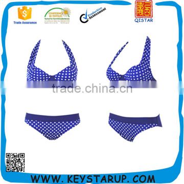 New Design High Solid Color Waist Blue Dot Sexy Girl Hot Bikini